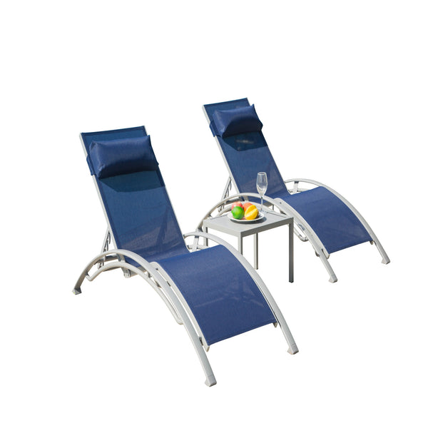 English Elm Pool Adjustable Aluminum Chaise Lounge Set with Detachable Pillow, 5 Recline Positions & Textilene Comfort Blue W1859109831