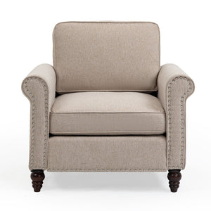 English Elm Modern Linen Accent Chair Solid Wood Frame High Density Foam Living Room Reading Nook W1955121378
