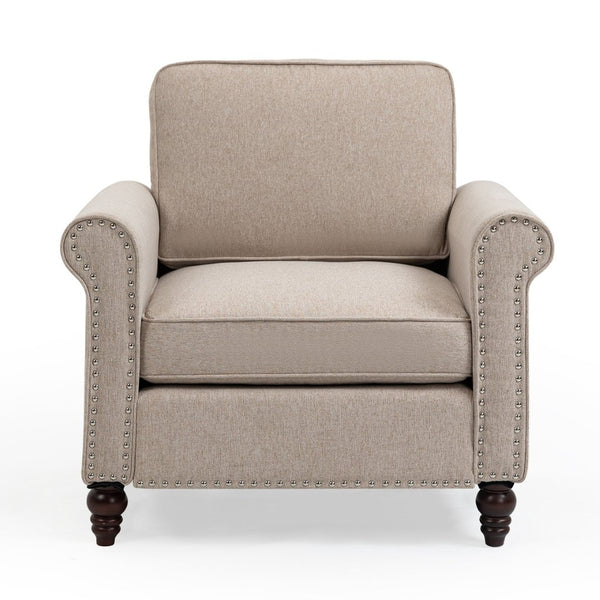 English Elm Modern Linen Accent Chair Solid Wood Frame High Density Foam Living Room Reading Nook W1955121378