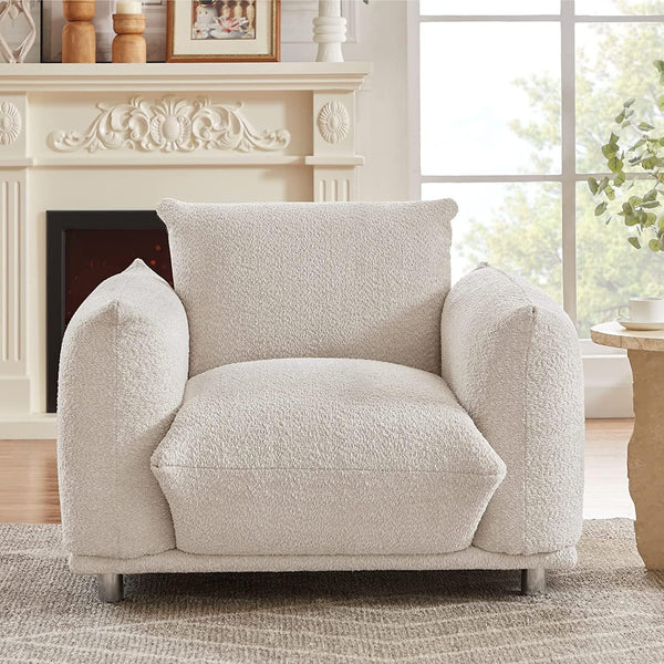 English Elm Sherpa Luxurious Lambswool Accent Chair – Plush Round Creamy 42" Sofa, Solid Wood Frame, Cozy Comfort W1550127160
