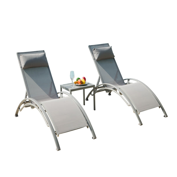 English Elm Pool Adjustable Aluminum Chaise Lounge Set with Detachable Pillow, 5 Recline Positions & Textilene Comfort Gray W1859109828