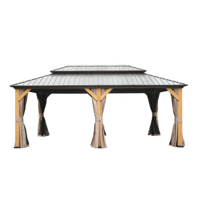 English Elm 12'X20' Hardtop Gazebo - Stylish Cedar Frame Canopy With Steel Double Roof, Curtains & Netting For Outdoor Comfort W1859S00019