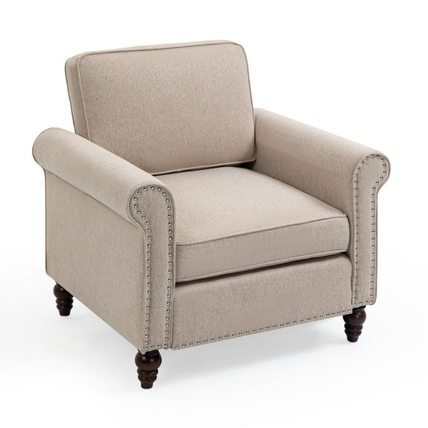 English Elm Modern Linen Accent Chair Solid Wood Frame High Density Foam Living Room Reading Nook W1955121378