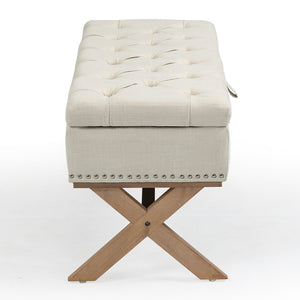 English Elm 35 Inch Button Tufted Linen Upholstered Bench with Lift Top Hidden Storage Compartment W1955121377