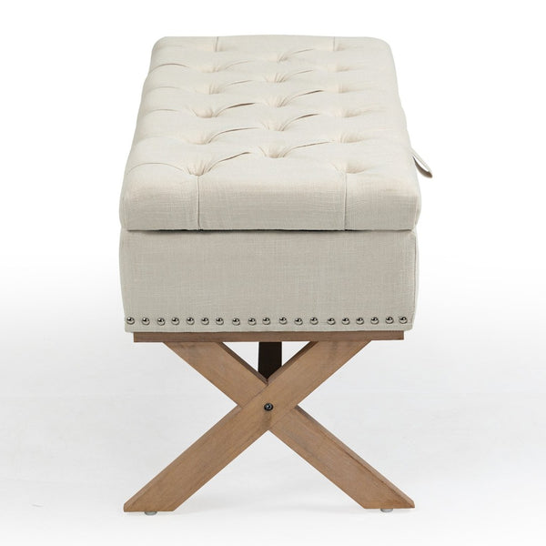 English Elm 35 Inch Button Tufted Linen Upholstered Bench with Lift Top Hidden Storage Compartment W1955121377