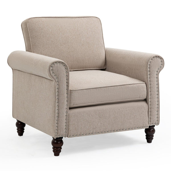 English Elm Modern Linen Accent Chair Solid Wood Frame High Density Foam Living Room Reading Nook W1955121378