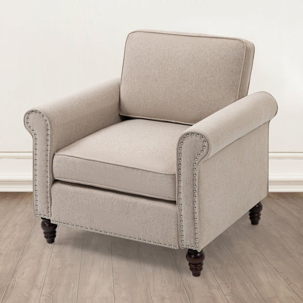 English Elm Modern Linen Accent Chair Solid Wood Frame High Density Foam Living Room Reading Nook W1955121378