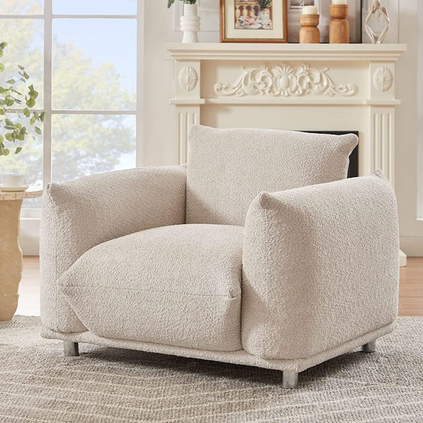 English Elm Sherpa Luxurious Lambswool Accent Chair – Plush Round Creamy 42" Sofa, Solid Wood Frame, Cozy Comfort W1550127160