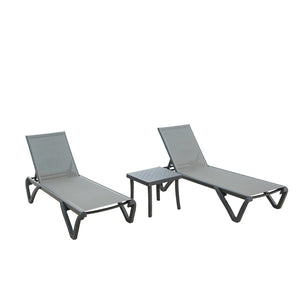 English Elm Patio Chaise Lounge Chair Set Of 3 - Durable Adjustable Loungers & Side Table For Outdoor Relaxation W1859109841-GIGA