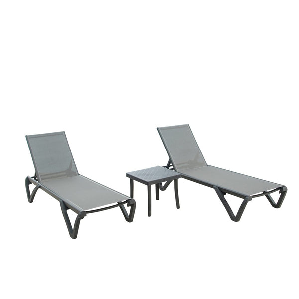 English Elm Patio Chaise Lounge Chair Set Of 3 - Durable Adjustable Loungers & Side Table For Outdoor Relaxation W1859109841-GIGA