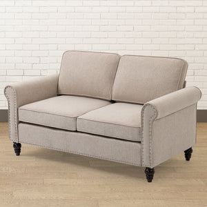 English Elm 48 Inch Button Tufted Linen Loveseat Compact Mid Century Sofa for Living Room W1955121379