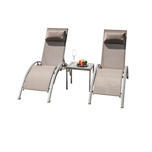 English Elm Pool Adjustable Aluminum Chaise Lounge Set with Detachable Pillow, 5 Recline Positions & Textilene Comfort khaki W1859109833