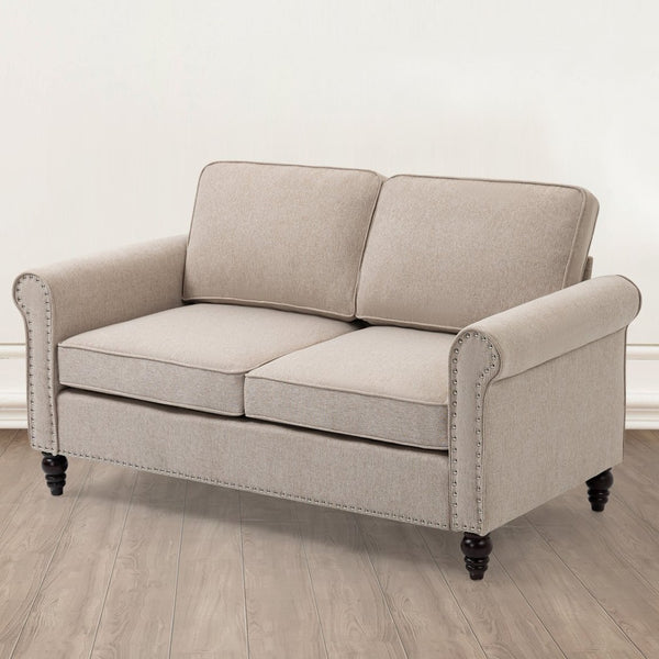 English Elm 48 Inch Button Tufted Linen Loveseat Compact Mid Century Sofa for Living Room W1955121379