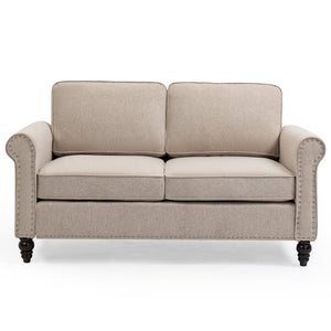 English Elm 48 Inch Button Tufted Linen Loveseat Compact Mid Century Sofa for Living Room W1955121379