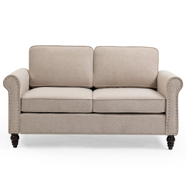 English Elm 48 Inch Button Tufted Linen Loveseat Compact Mid Century Sofa for Living Room W1955121379
