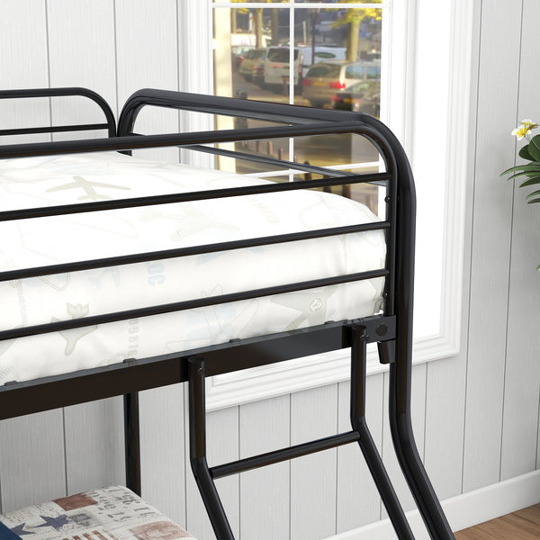 English Elm Heavy Heavy Duty Twin-Over-Full Metal Bunk Bed Frame, 20% Stronger Noise-Free Platform, Black with 9.25" Under-Storage Space W840127266