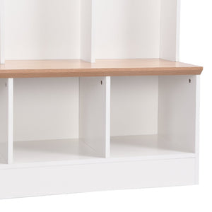 English Elm Hall Tree Entryway Organizer with Bench Shoe Storage and Wood Grain Finish White N721P385677K