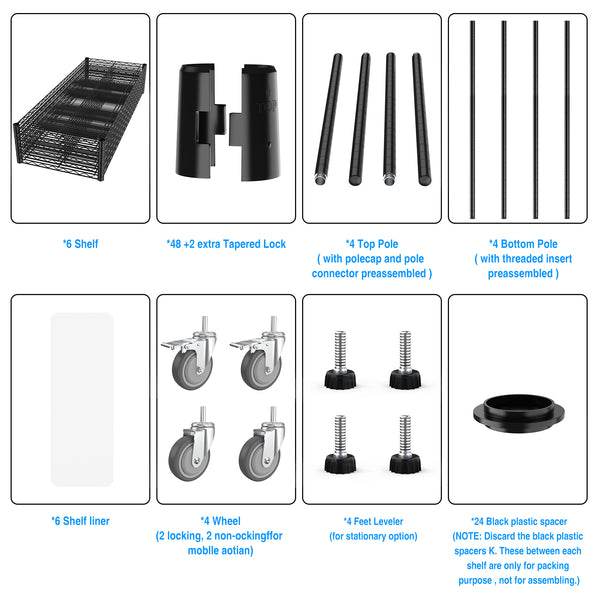 English Elm 6 Tier Wire Shelving Unit - Heavy-Duty 6000 Lbs Capacity, Adjustable Metal Storage Rack With Wheels W1550119260