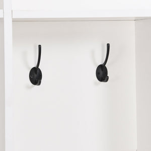 English Elm On-trend Wide White Hall Tree with Bench Seating Cube Shelves and 8 Coat Hooks N721S000021K