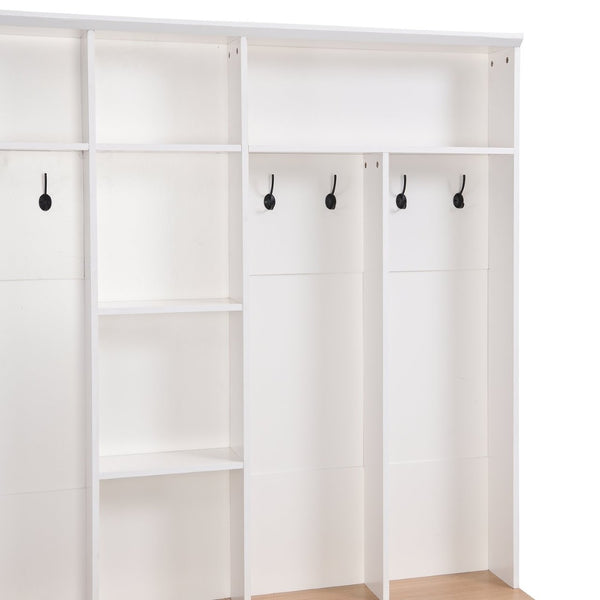 English Elm On-trend Wide White Hall Tree with Bench Seating Cube Shelves and 8 Coat Hooks N721S000066K