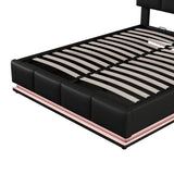 English Elm Full Size Tufted Upholstered Platform Bed With Hydraulic Storage System,Pu Storage Bed With Led Lights and Usb Charger, Black