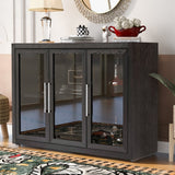 Hearth and Haven Aspen Wood Storage Cabinet with 3 Tempered Glass Doors and Adjustable Shelf, Walnut