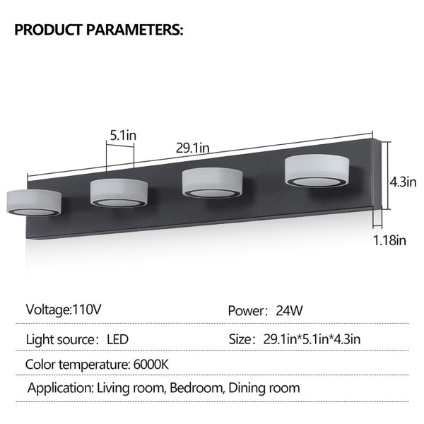 English Elm (same as W1340110592/l2008) 4-light Led Vanity Bar Matte Black Frosted Acrylic Bath Wall Fixture W1340P206810