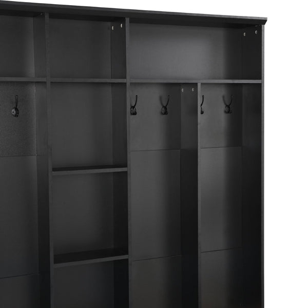 English Elm Hall Tree Entryway Organizer with Bench Shoe Storage Shelves and Wood Grain Finish N721P201532B
