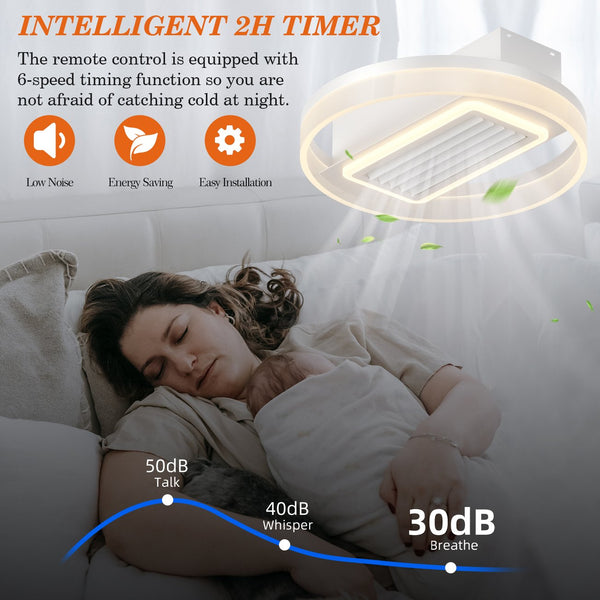 English Elm 20" Led Bladeless Ceiling Fan Light With Remote – Modern Flush Mount For Year-Round Comfort & Style W1340118682