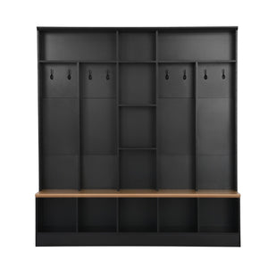English Elm Hall Tree Entryway Organizer with Coat Rack Bench Shoe Storage and Open Shelves N721P201533B