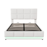 English Elm Full Size Tufted Upholstered Platform Bed With Hydraulic Storage System,Pu Storage Bed With Led Lights and Usb Charger, White