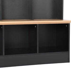 English Elm On-trend Wide White Hall Tree with Bench Seating Cube Shelves and 8 Coat Hooks N721S000021B
