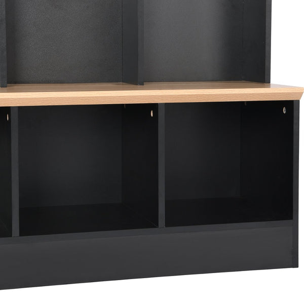 English Elm On-trend Wide White Hall Tree with Bench Seating Cube Shelves and 8 Coat Hooks N721S000021B