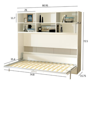 English Elm Mordern Twin Wall Bed Horizontal Murphy with Integrated Shelf White Space Saving W650S00004