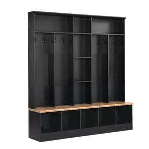 English Elm Hall Tree Entryway Organizer with Bench Shoe Storage Shelves and Wood Grain Finish N721P201532B