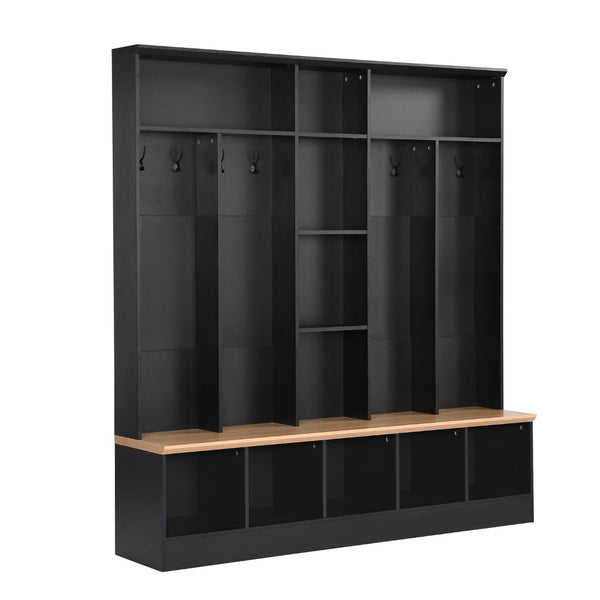 English Elm Hall Tree Entryway Organizer with Coat Rack Bench Shoe Storage and Open Shelves N721P201533B
