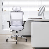 Hearth and Haven White Ergonomic Mesh Office Chair, High Back - Adjustable Headrest with Flip-Up Arms, Tilt and Lock Function, Lumbar Support and Blade Wheels, Kd Chrome Metal Legs W490127225