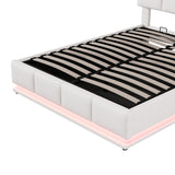 English Elm Full Size Tufted Upholstered Platform Bed With Hydraulic Storage System,Pu Storage Bed With Led Lights and Usb Charger, White