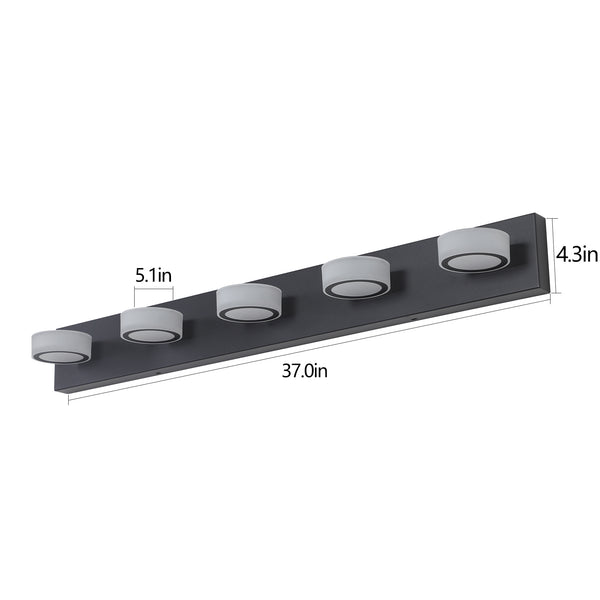 English Elm (Same As W1340110593/L2009) 37" Modern 5-Light Led Vanity Fixture, Sleek Black Wall Light For Stylish Bathrooms W1340P206811