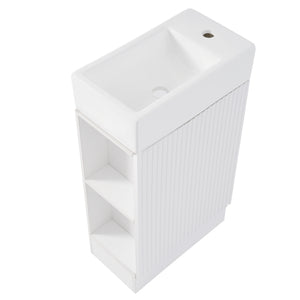 English Elm 18.6" Bathroom Vanity with Sink and Ceramic Top, MDF Cabinet with Door, TP Holder & Shelf White N725P212181K