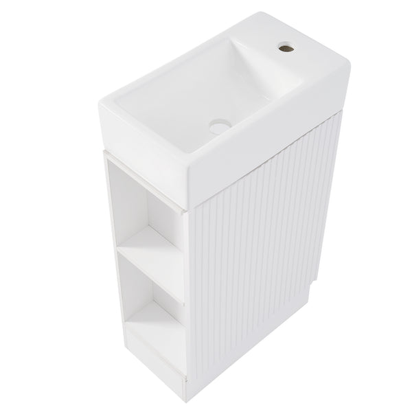 English Elm 18.6" Bathroom Vanity with Sink and Ceramic Top, MDF Cabinet with Door, TP Holder & Shelf White N725P212181K