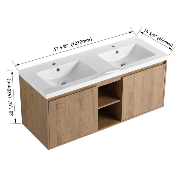 English Elm 48" Wall Mounted Bathroom Vanity With Double Sink, Soft-Close Doors, Modern Design & Storage Solutions W999S00105