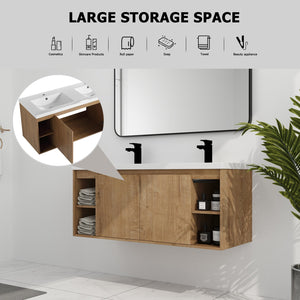 English Elm 48" Wall-Mounted Bathroom Vanity With Double Sinks, Soft-Close Doors, Eco-Friendly Design & Storage W999S00106