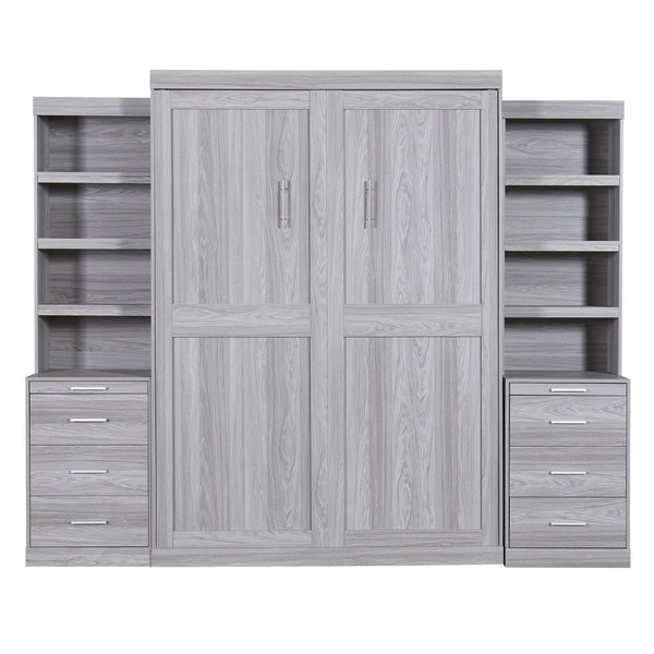 English Elm Full Full Size Murphy Bed with Storage Shelves & Drawers, Gray Cabinet Foldaway Space-Saving Design GX002007AAE