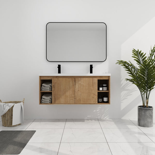 English Elm 48" Wall-Mounted Bathroom Vanity With Double Sinks, Soft-Close Doors, Eco-Friendly Design & Storage W999S00106
