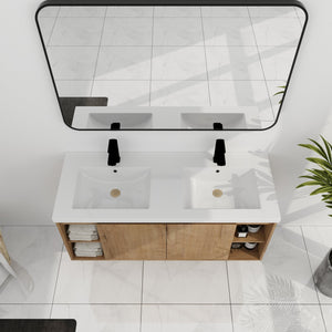 English Elm 48" Wall-Mounted Bathroom Vanity With Double Sinks, Soft-Close Doors, Eco-Friendly Design & Storage W999S00106