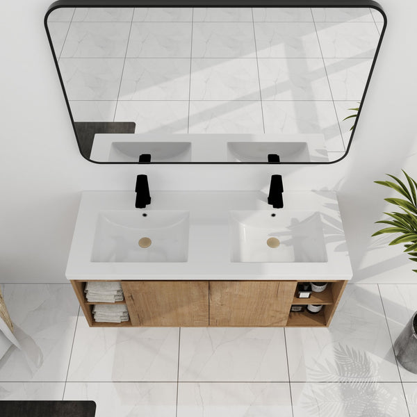English Elm 48" Wall-Mounted Bathroom Vanity With Double Sinks, Soft-Close Doors, Eco-Friendly Design & Storage W999S00106