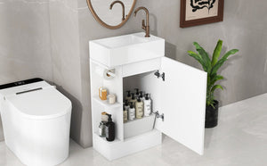English Elm 18.6" Bathroom Vanity with Sink and Ceramic Top, MDF Cabinet with Door, TP Holder & Shelf White N725P212181K
