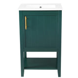 English Elm 20" Bathroom Vanity With Sink, Bathroom Cabinet With Soft Closing Door, Storage Rack and Open Shelf, Green