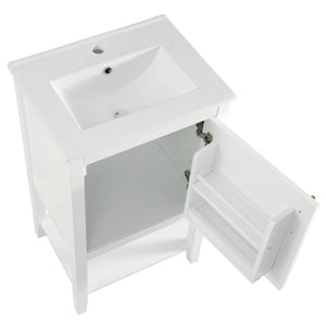 English Elm 20" Matte Freestanding Bathroom Vanity Rubberwood Cabinet Ceramic Sink Open Shelf White N725P391115K